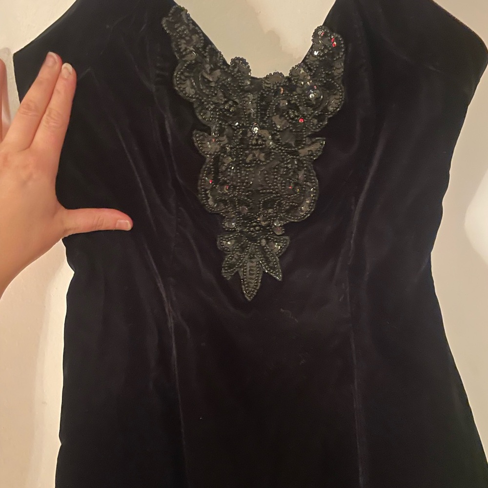 Vintage Jump apparel black velvet halter dress with sequin and bead detail